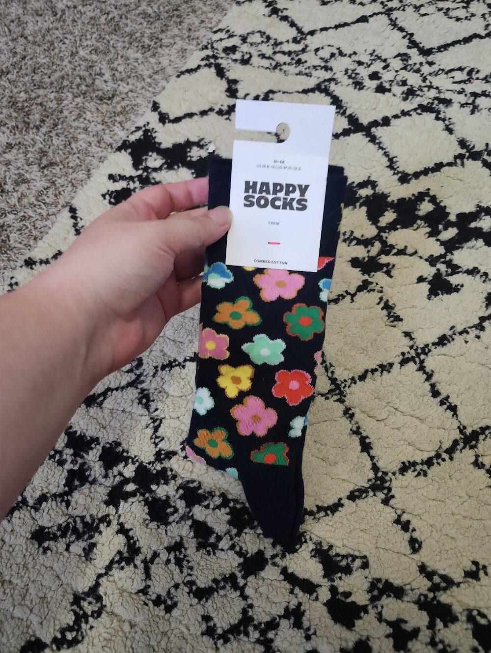Happy Socks Black Floral Crew Socks with Multicolor Flowers